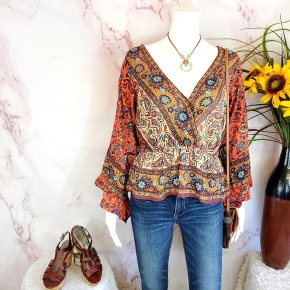 Free People gorgeous print surplice wrap top - Picture 9 of 14